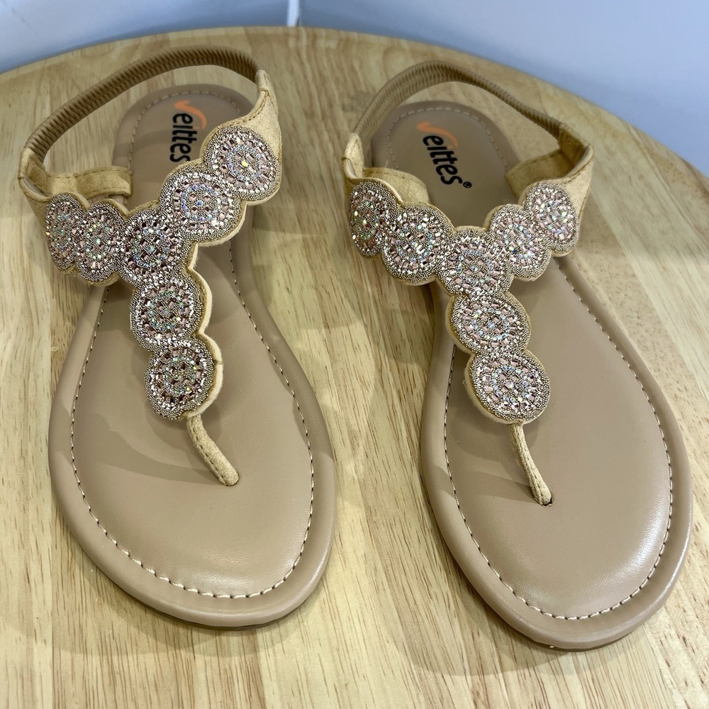 Veittes Women's Size 8 Sandles Open Toe Ankle Strap Flats